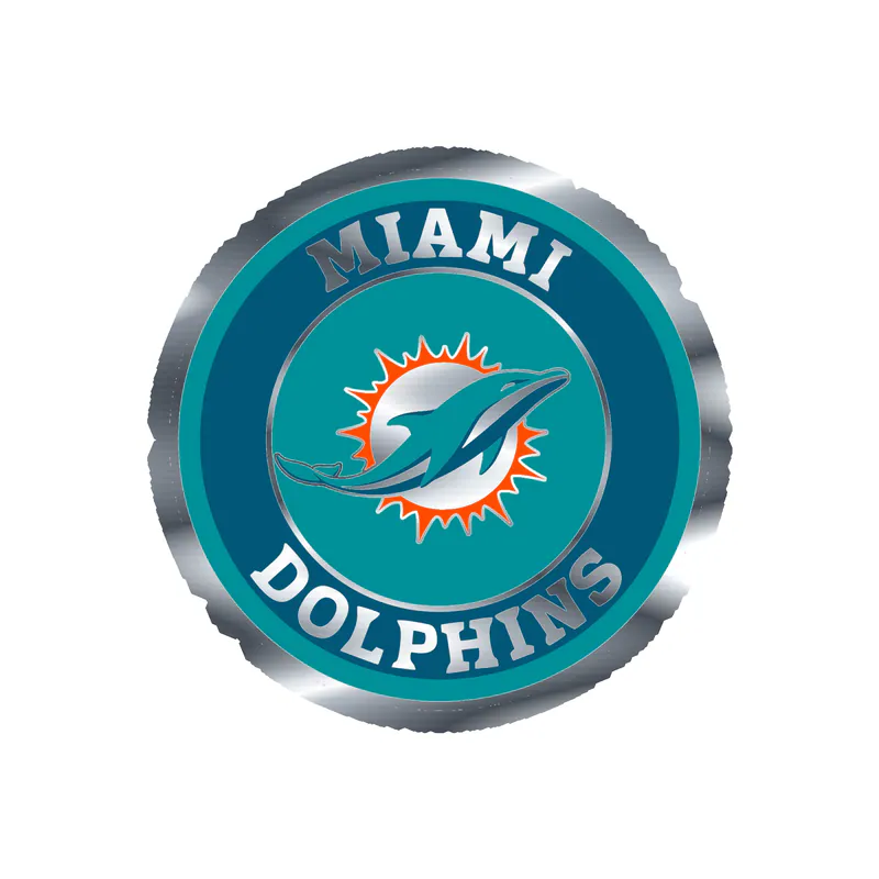 Miami Dolphins - Circle - Image 1 - Silver Chrome Vinyl Sticker - Custom Size