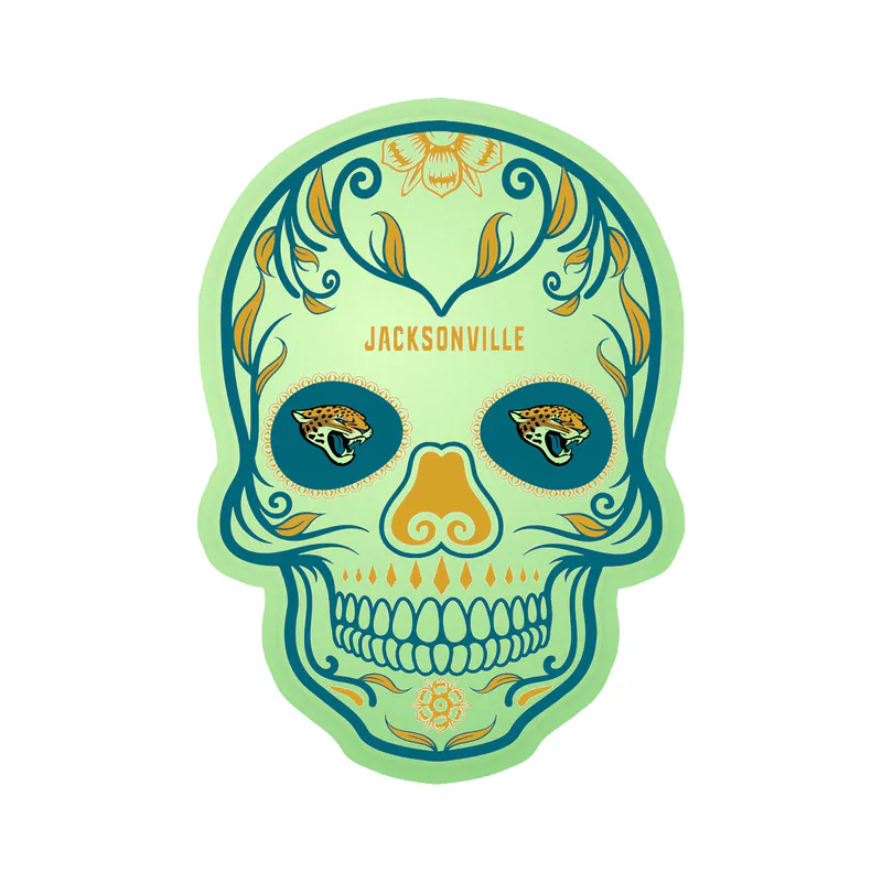 Jacksonville Jaguars - Sugar Skull - Glow in the Dark Vinyl Sticker - Custom Size