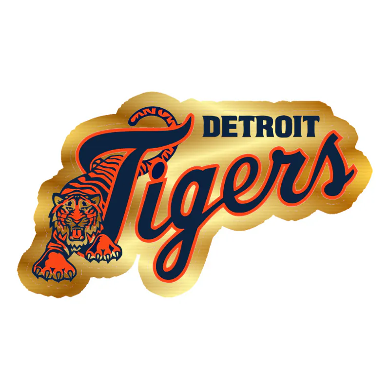 Detroit Tigers - Tiger With Name - Gold Chrome Vinyl Sticker - Custom Size