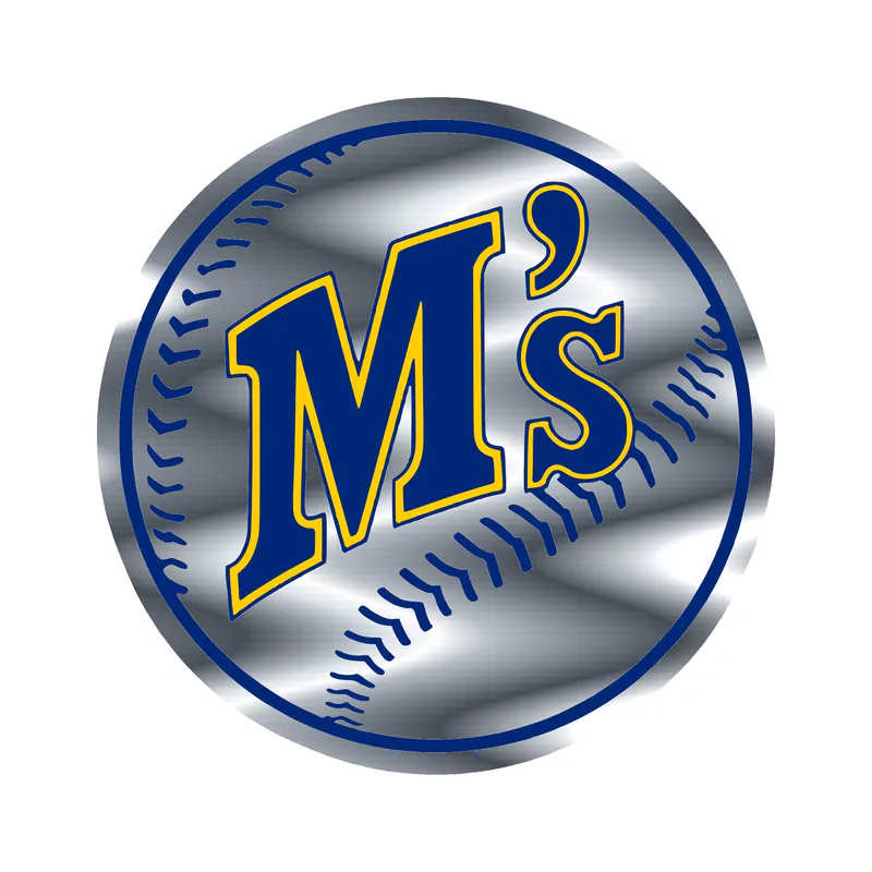 Seattle Mariners - Baseball With M - Silver Chrome Vinyl Sticker - Custom Size