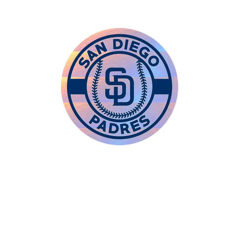 San Diego Padres - White Circle With Baseball - Holographic Vinyl Sticker - Custom Size