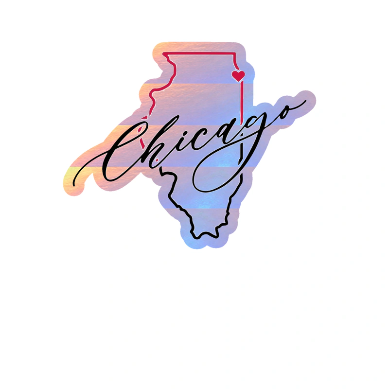 Chicago Bulls - State With Chicago - Holographic Vinyl Sticker - Custom Size