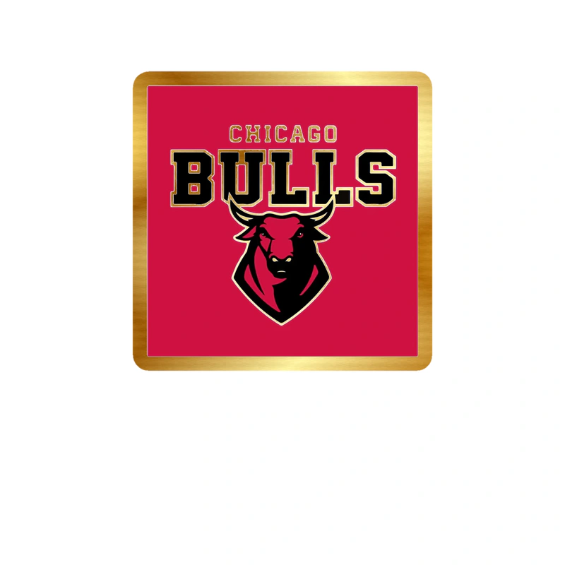 Chicago Bulls - Red Square With Bull And Name - Gold Chrome Vinyl Sticker - Custom Size