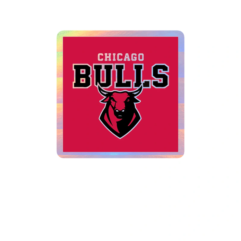 Chicago Bulls - Red Square With Bull And Name - Holographic Vinyl Sticker - Custom Size