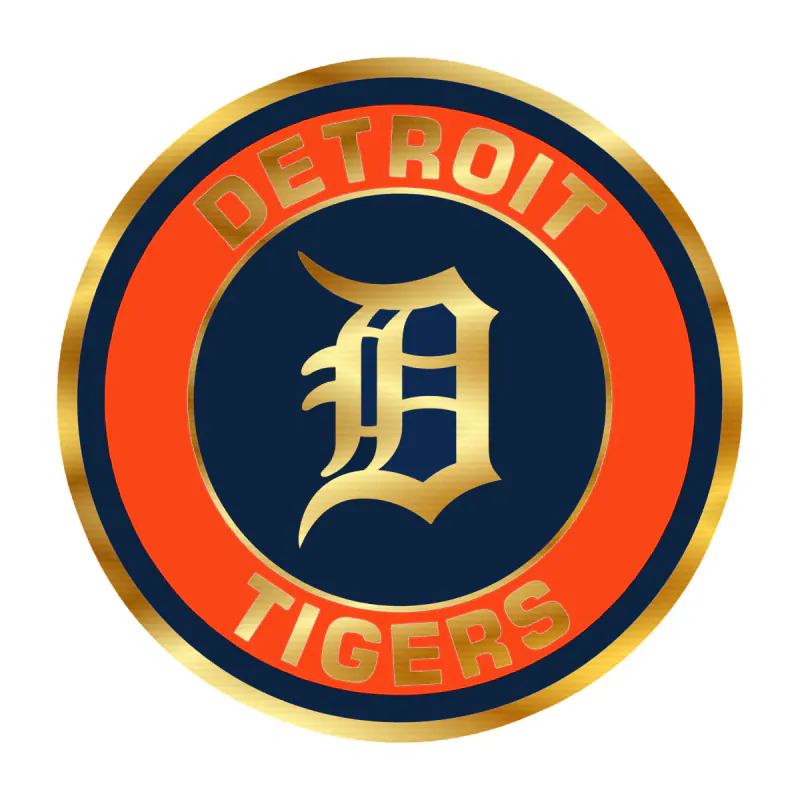 Detroit Tigers - Orange And Blue Circle - Gold Chrome Vinyl Sticker - Custom Size