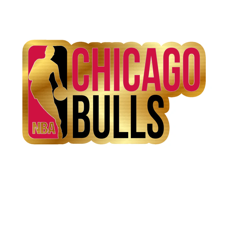 Chicago Bulls - NBA Logo With Name - Gold Chrome Vinyl Sticker - Custom Size