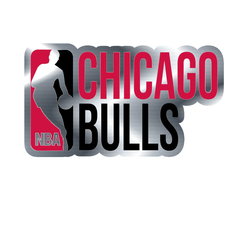 Chicago Bulls - NBA Logo With Name - Silver Chrome Vinyl Sticker - Custom Size