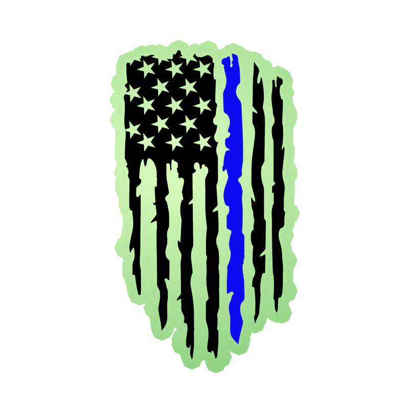 Distressed Blue Line American Flag - Glow in the Dark Vinyl Decal - custom size