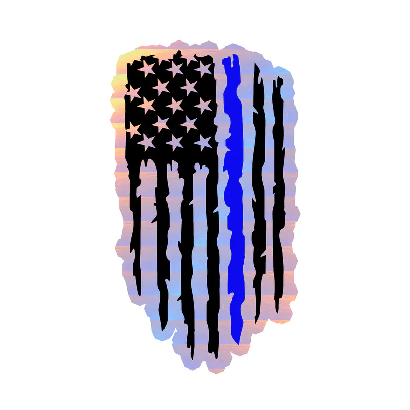 Distressed Blue Line American Flag - Holographic Vinyl Decal - custom size