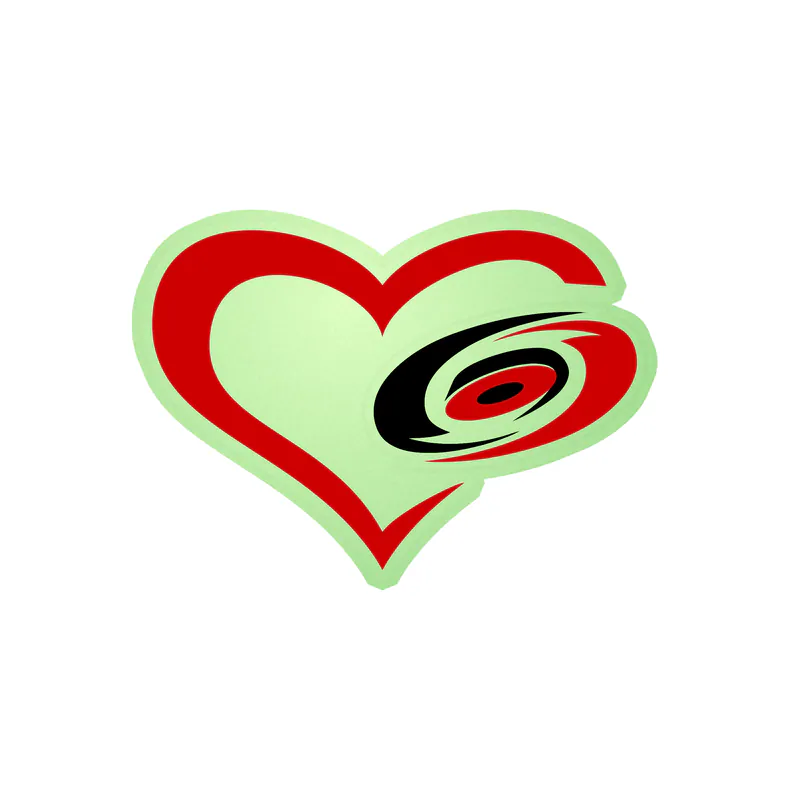 Carolina Hurricanes - Heart With Hurricane On Side - Glow in the Dark Vinyl Sticker - Custom Size