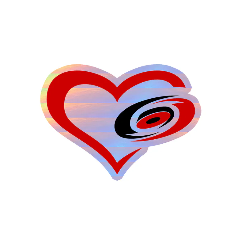 Carolina Hurricanes - Heart With Hurricane On Side - Holographic Vinyl Sticker - Custom Size