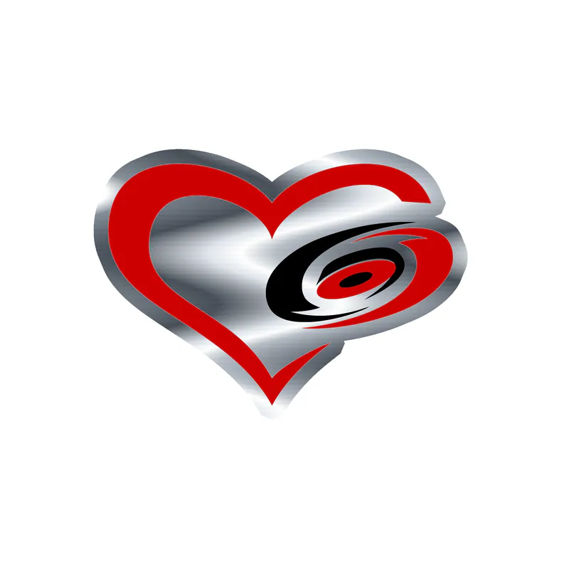 Carolina Hurricanes - Heart With Hurricane On Side - Silver Chrome Vinyl Sticker - Custom Size
