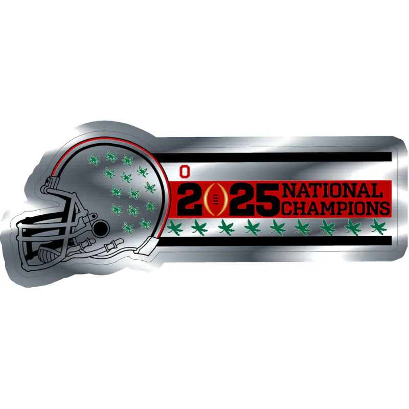 Ohio State Buckeyes - 2025 National Champions - Helmet with 9 buckeye leaves - Silver Chrome Vinyl Decal