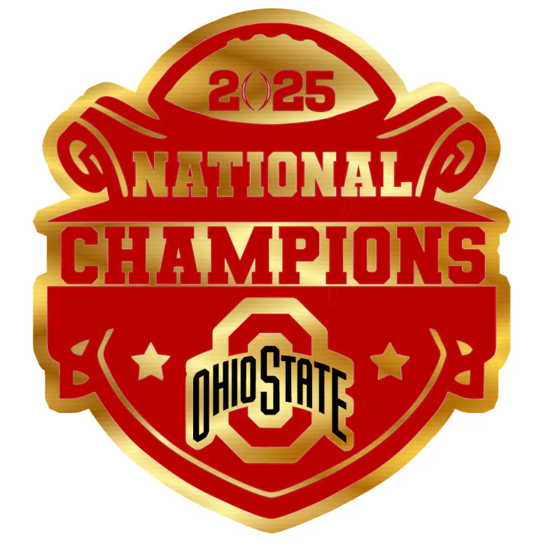 Ohio State Buckeyes - 2025 National Champions - Shield - Gold Chrome Vinyl Decal