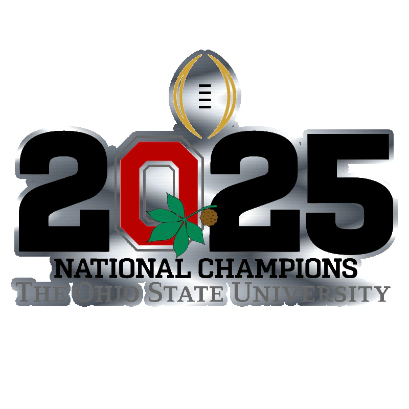 Ohio State Buckeyes - 2025 National Champions - O with leaf - Silver Chrome Vinyl Decal