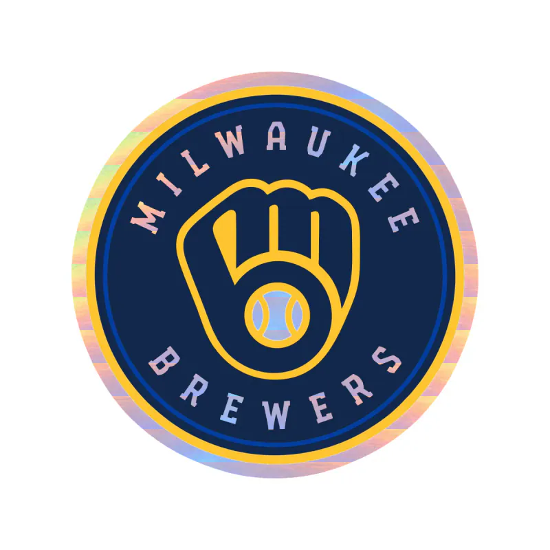 Milwaukee Brewers - Circle With Name And Glove - Holographic Vinyl Sticker - Custom Size