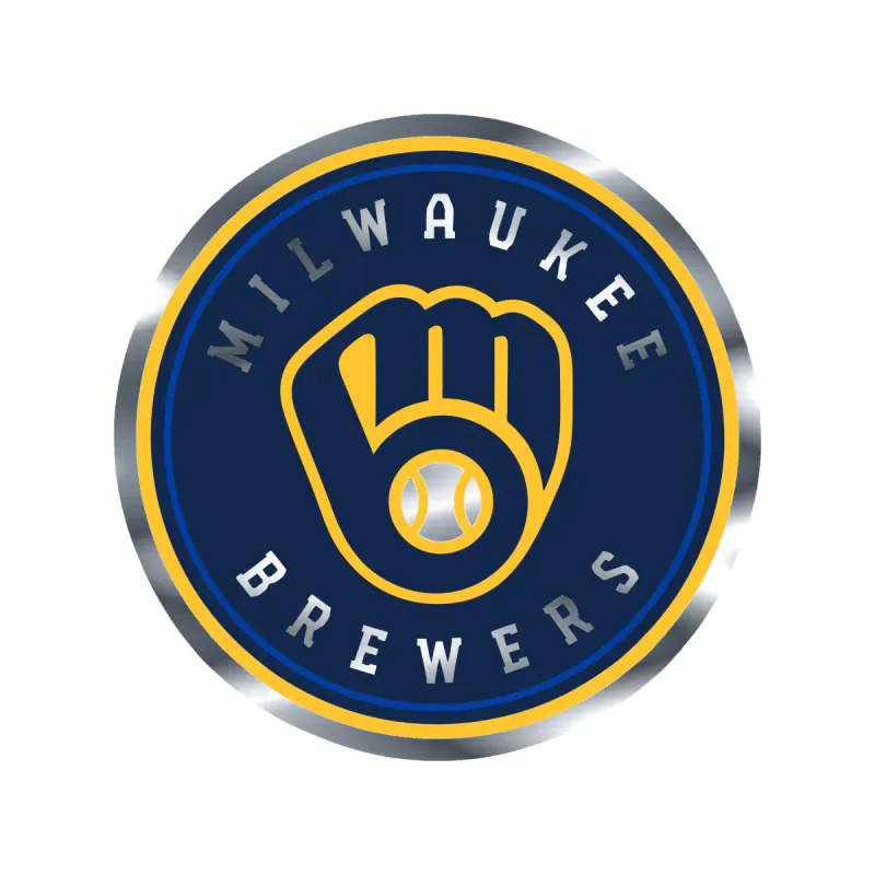 Milwaukee Brewers - Circle With Name And Glove - Silver Chrome Vinyl Sticker - Custom Size