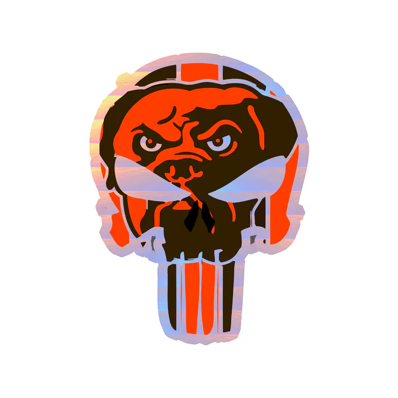 Cleveland Browns - Skull - Image 2 - Holographic Vinyl Sticker - Custom Size