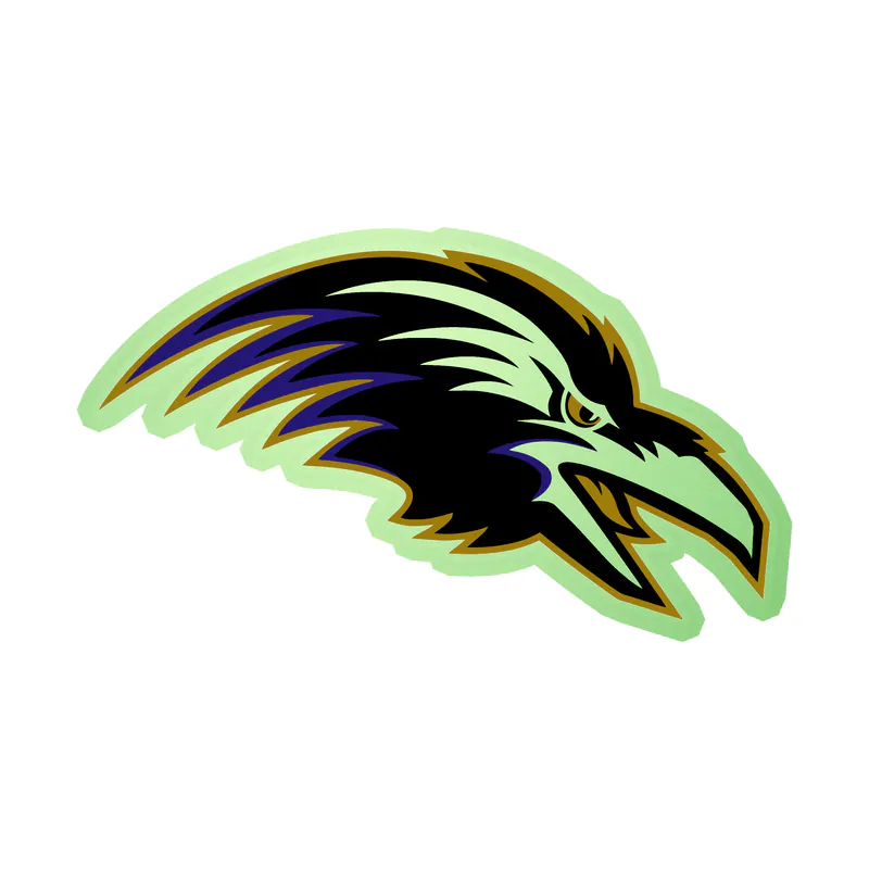 Baltimore Ravens - Raven Side Profile - Glow in the Dark Vinyl Sticker - Custom Size