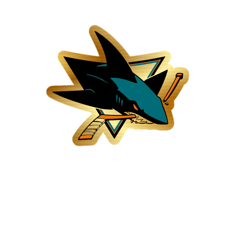 San Jose Sharks - Shark With Hockey Stick - Gold Chrome Vinyl Sticker - Custom Size