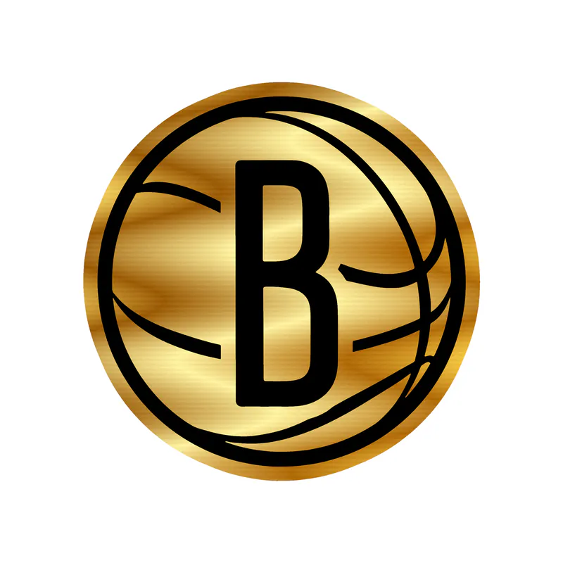 Brooklyn Nets - Basketball Hoop With Nets- Basketball With B- Gold Chrome Vinyl Sticker - Custom Size