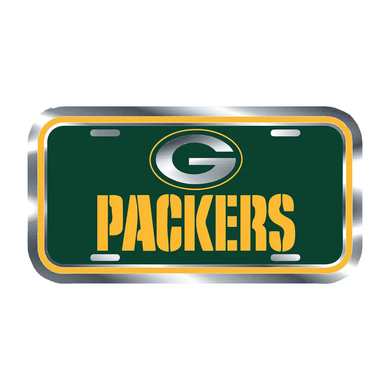 Green Bay Packers - Plates - Silver Chrome Vinyl Sticker - Custom Size
