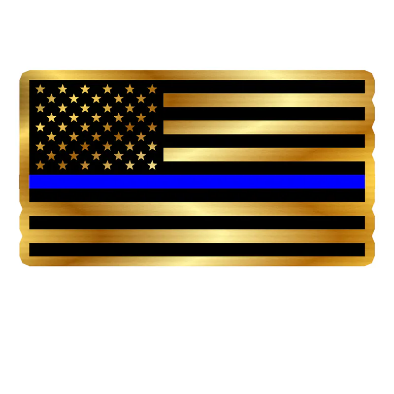 Blue Line American Flag Gold Chrome Vinyl Decal - custom size
