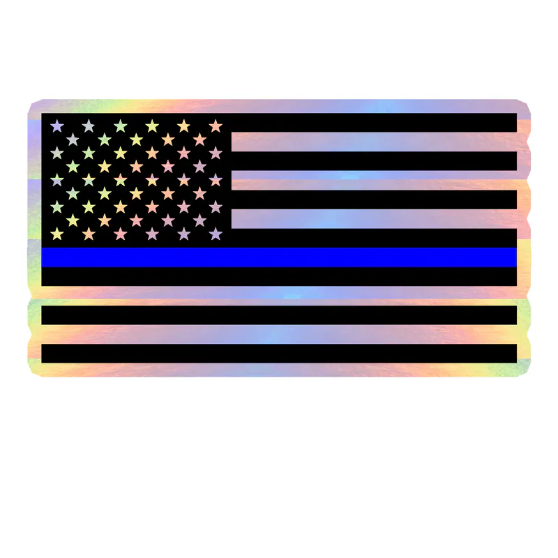 Blue Line American Flag Holographic Vinyl Decal - custom size