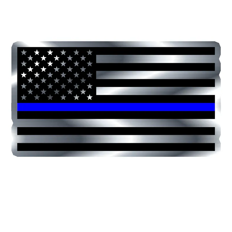 Blue Line American Flag Silver Chrome Vinyl Decal - custom size