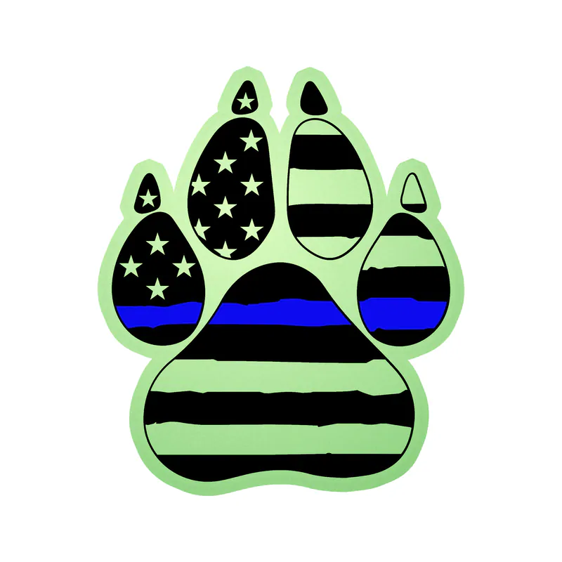 Blue Line American Flag Paw - Glow in the Dark Vinyl Decal - custom size