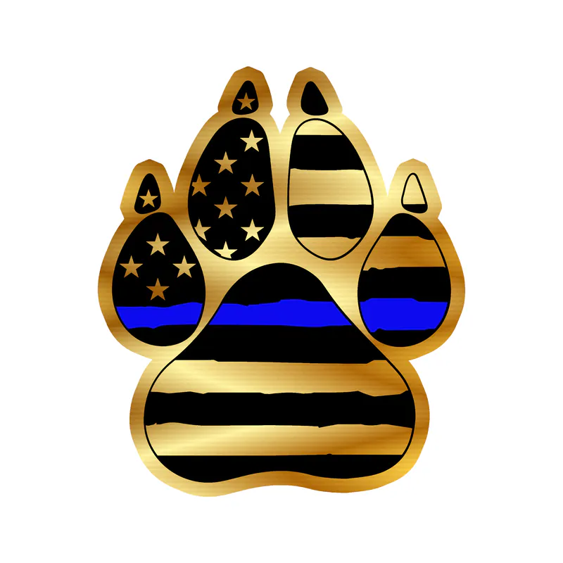 Blue Line American Flag Paw - Gold Chrome Vinyl Decal - custom size