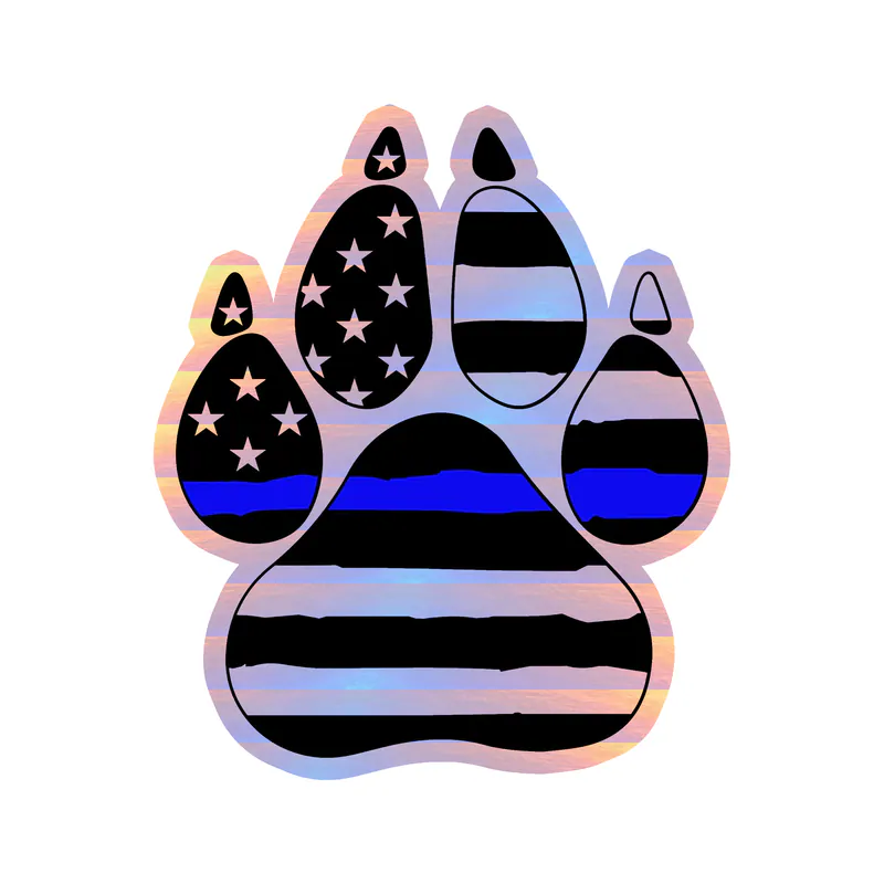 Blue Line American Flag Paw - Holographic Vinyl Decal - custom size