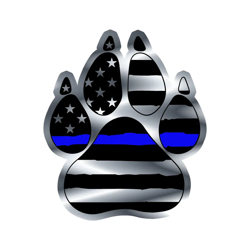 Blue Line American Flag Paw - Silver Chrome Vinyl Decal - custom size