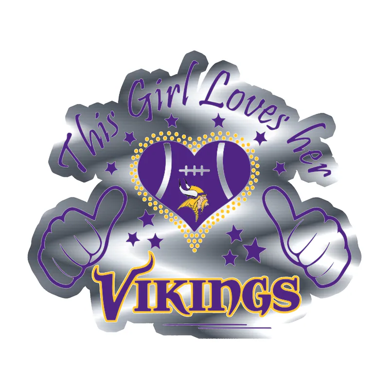 Minnesota Vikings - This Girl Loves Her Vikings - Silver Chrome Vinyl Sticker - Custom Size