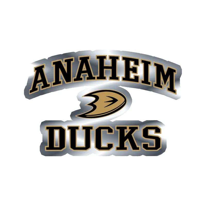 Anaheim Ducks - D With Name - Silver Chrome Vinyl Sticker - Custom Size