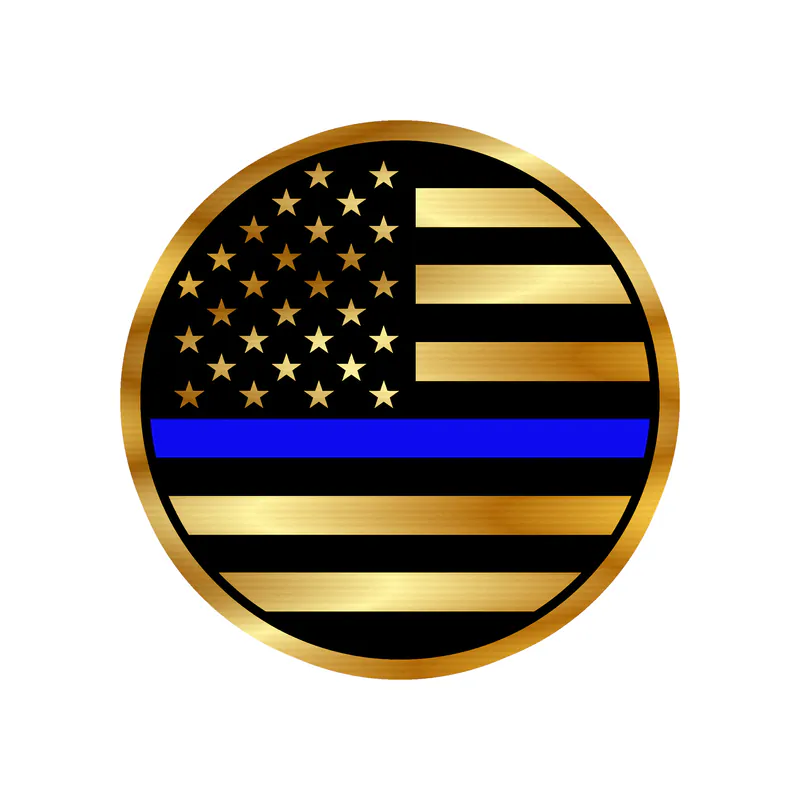 Blue Line American Flag Circle - Gold Chrome Vinyl Decal - custom size