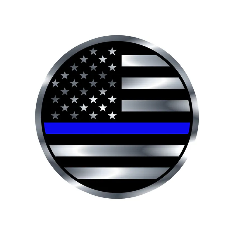 Blue Line American Flag Circle - Silver Chrome Vinyl Decal - custom size