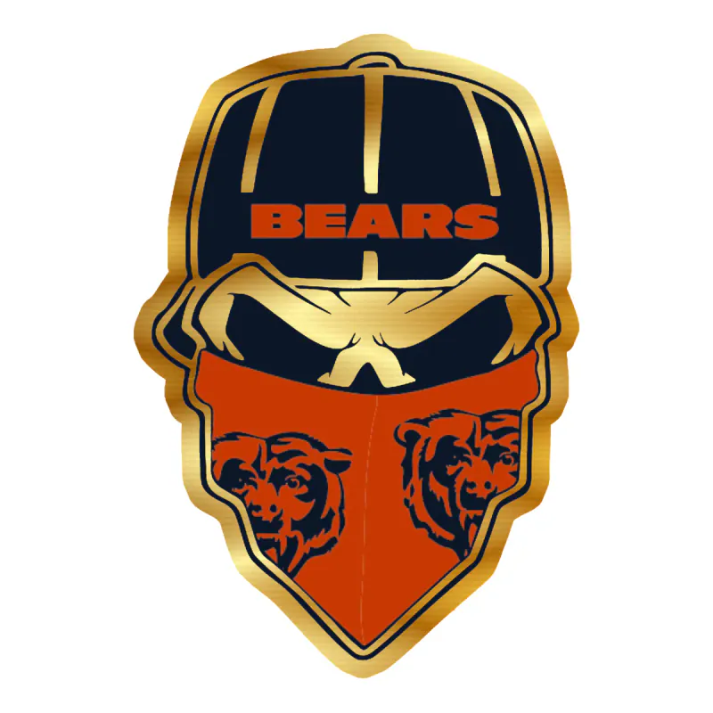 Chicago Bears - Skull With Cap - Gold Chrome Vinyl Sticker - Custom Size