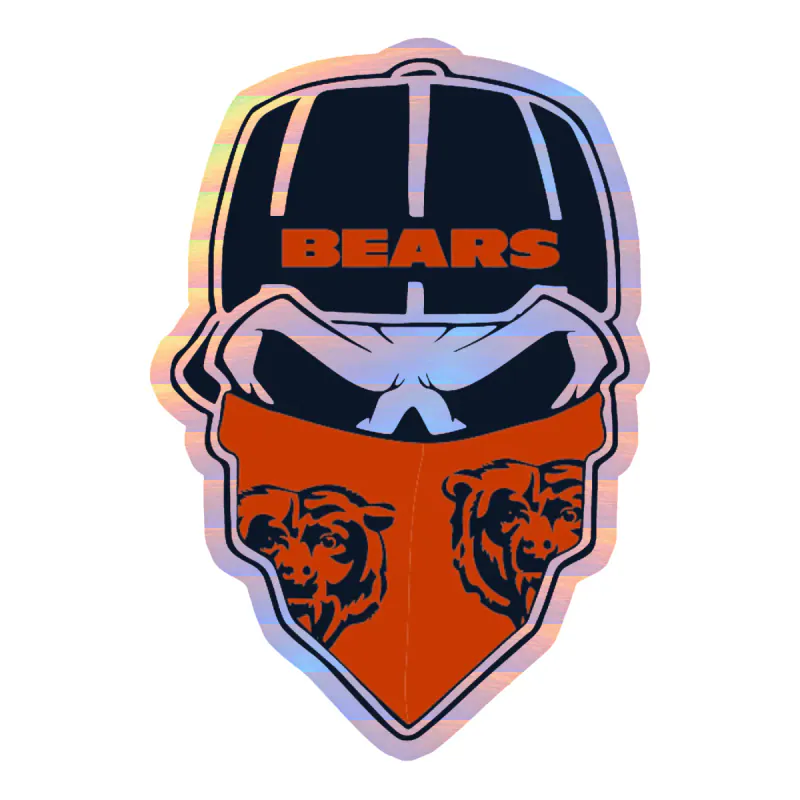 Chicago Bears - Skull With Cap - Holographic Vinyl Sticker - Custom Size