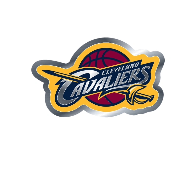Cleveland Cavaliers - Maroon Basketball With Name - Silver Chrome Vinyl Sticker - Custom Size