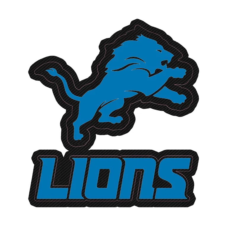 Detroit Lions - Lion With Lions Word - Carbon Fiber Vinyl Sticker - Custom Size