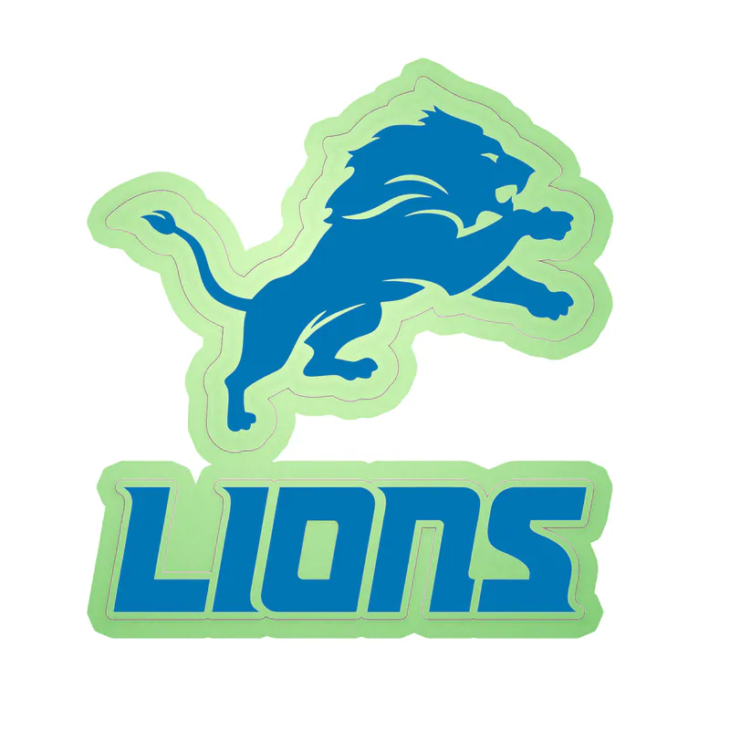 Detroit Lions - Lion With Lions Word - Glow in the Dark Vinyl Sticker - Custom Size
