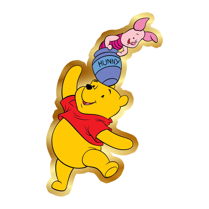 Winnie The Pooh - Pooh And Piglet - Gold Chrome Vinyl Sticker - Custom Size