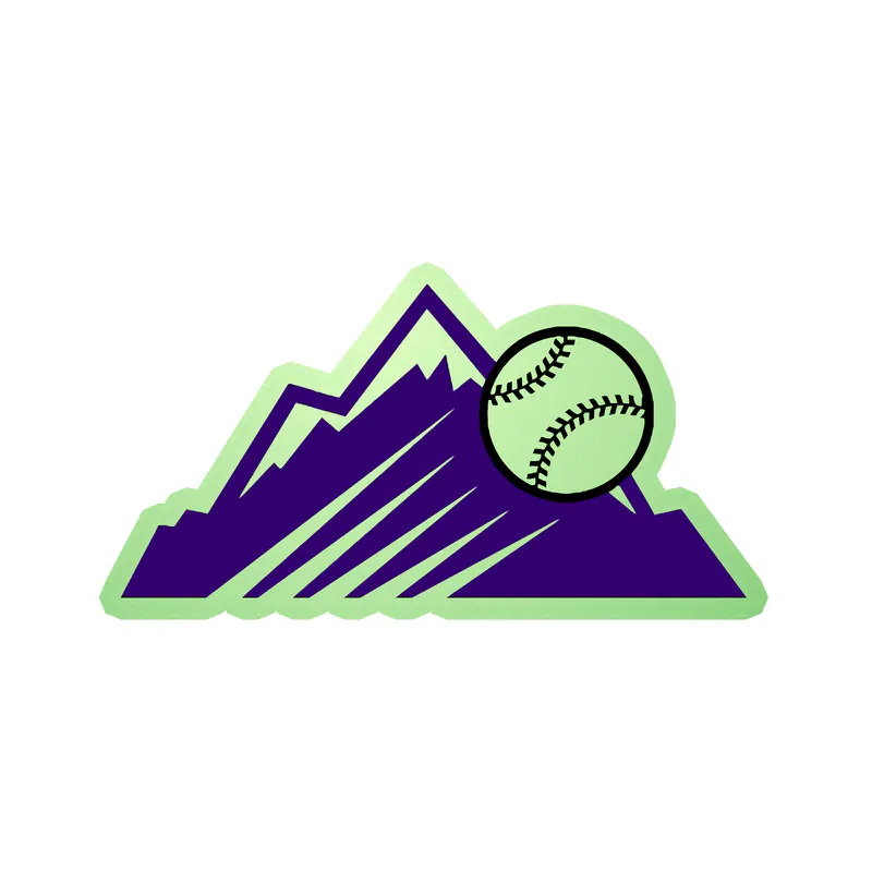 Colorado Rockies - Mountains With Baseball - Glow in the Dark Vinyl Sticker - Custom Size