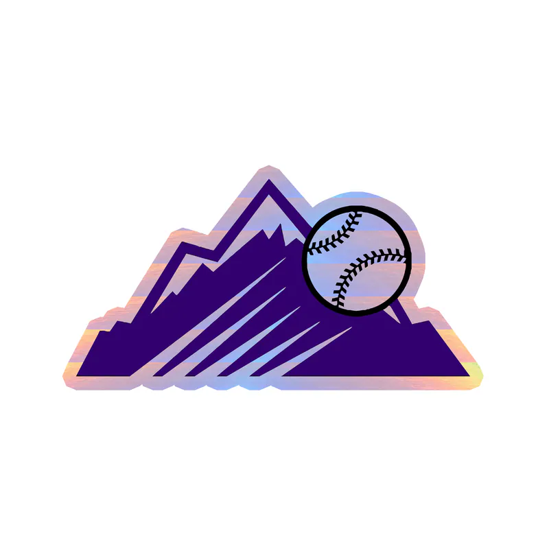 Colorado Rockies - Mountains With Baseball - Holographic Vinyl Sticker - Custom Size