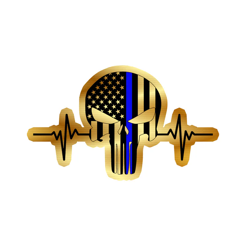 Punisher American Flag Blue Line Heartbeat - Gold Chrome Vinyl Decal - custom size