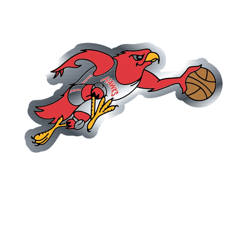 Atlanta Hawks - Hawk Dribbling - Silver Chrome Vinyl Sticker - Custom Size