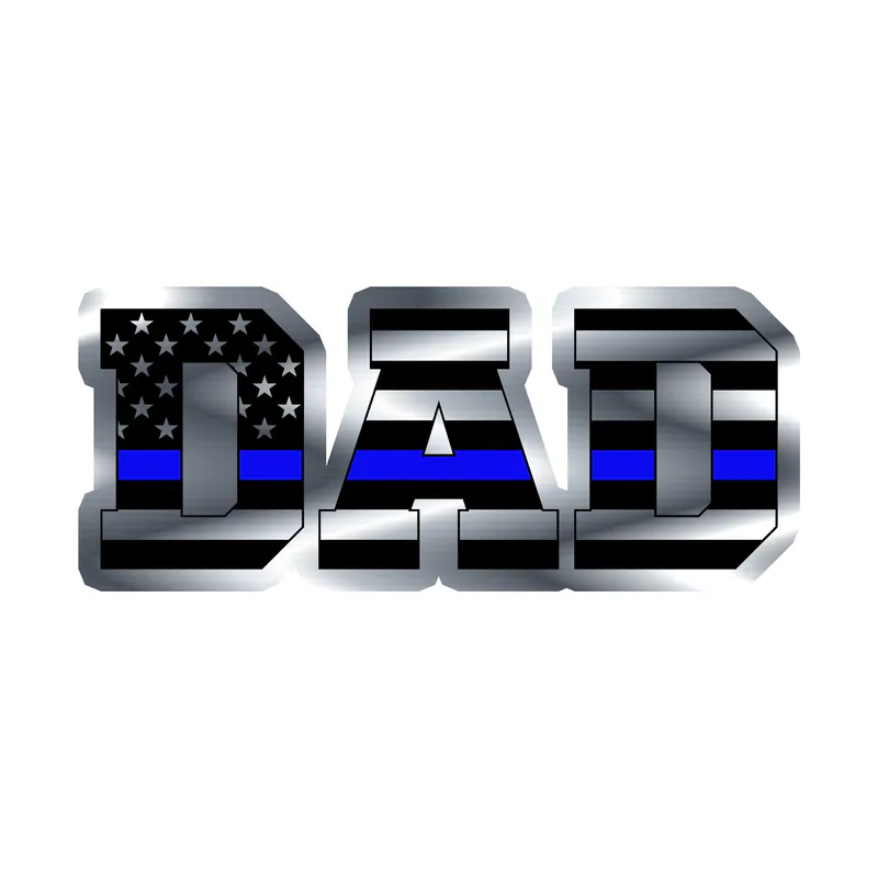 Dad Blue Line American Flag Silver Chrome Vinyl Decal - custom size
