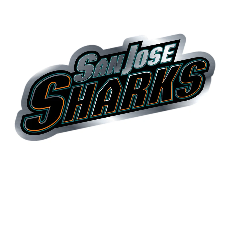 San Jose Sharks - Name Slanted - Silver Chrome Vinyl Sticker - Custom Size