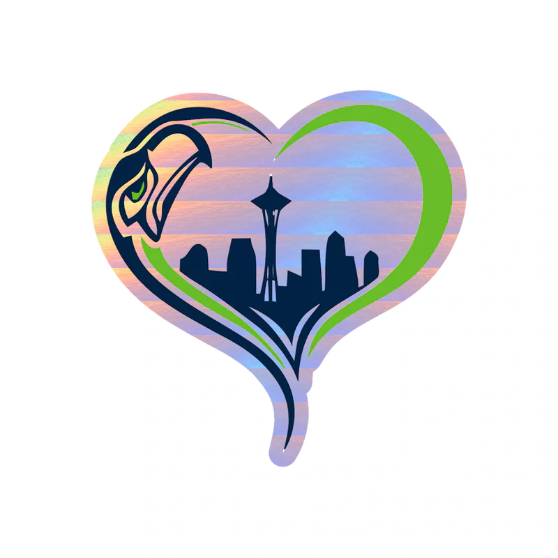 Seattle Seahawks Heart Holographic Vinyl Sticker - Custom Size
